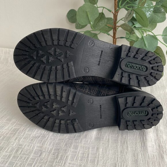 Remonte Black Grey Tartan Ankle Dress Boots Sz 7 - Picture 10 of 13